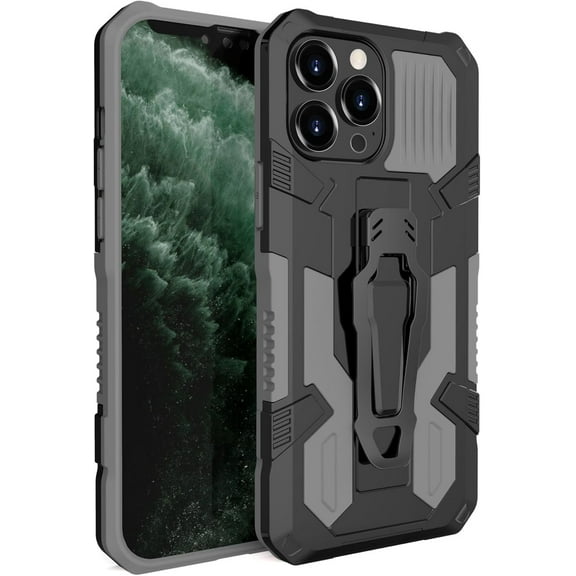 Case for iPhone 16 Pro,Military Grade Protection [Built-in Back Clip Kickstand] [Magnetic Car Holder] Dual-Layer Heavy Duty TPU PC Shockproof Phone Case for iPhone 16 Pro,6.3 inch 2024 (Gray)