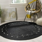 Avgari Creation Hand Woven, Oriental Jute Round Area Rug, Black 4x4" Living Room , Indoor, Garden Carpet Rug Doormat