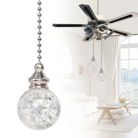 White Pull Chain Crystal Glass Ice Cracked Ball Pull Chain for Ceiling Fan Light Decoration 50cm Pull Chain Extension