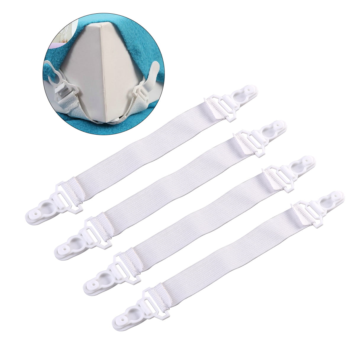 20pcs Fitted Bed Sheet Mattress Grippers Suspenders Elastic Garter Fastener Holder Clips Straps Rubber Button Hook White Laliva Buckles 