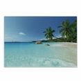 thumbnail image 1 of Ocean Cutting Board, Anse Lazio Beach at Praslin Island Surfing Beach Scenic View Travel, Decorative Tempered Glass Cutting and Serving Board, Small Size, Turquoise Blue Green, by Ambesonne, 1 of 1