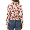 thumbnail image 3 of INSPIRE CHIC Women's Smocked Waist Ruffled Hem Stand Collar Floral Dotted Blouse S Pink, 3 of 6