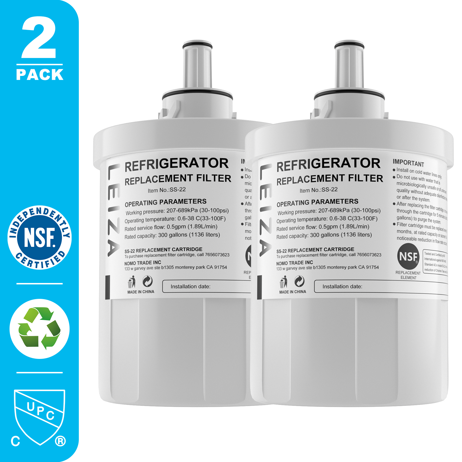 2 Pack LEIZA DA2900003G Refrigerator Water Filter, Compatible With