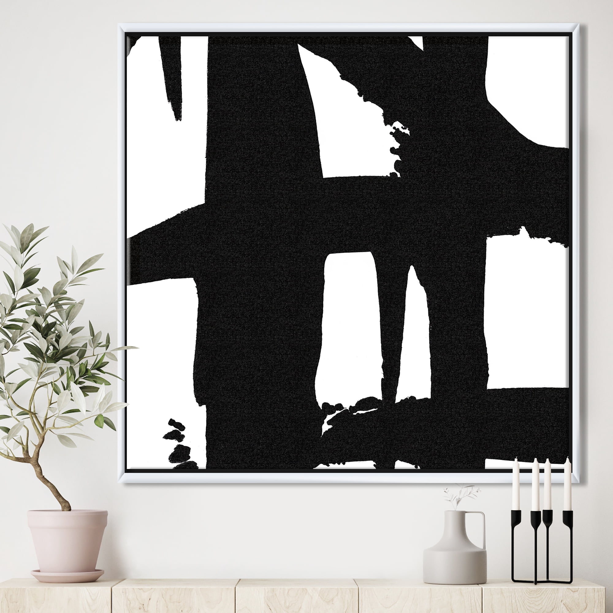 Designart ' Black & White Crossing Paths II ' Modern & Contemporary Framed Canvas