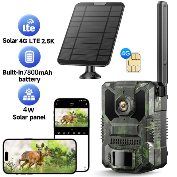 CAMPARK Cellular Trail Camera, 2.5K Game Camera Built-in 4G LTE SIM Card, Solar Panel 4 Area in 1 Screen, Cloud Storage, Night Vision Waterproof Hunting Cam