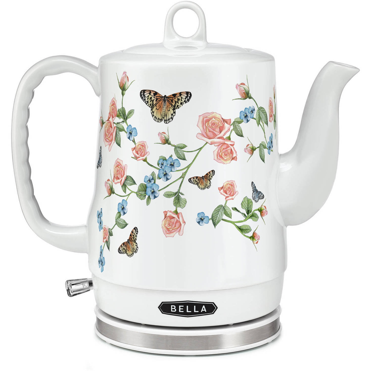 Bella Electric Ceramic Kettle New Tea Pot Teapot Handle 1.2L White & Silver 