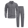 thumbnail image 5 of DHFJKG Mens 2 Piece Outfit Casual Linen Lapel Long Sleeve Button Front Shirt Jacket Ankle-Tied Pants With Multiple Pockets Cozy Outfit, 5 of 7