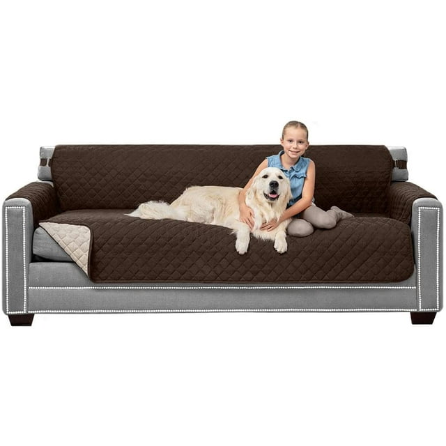 Original Patent Pending Reversible X-Large Oversized Sofa Protector for Seat Width up to 78 Inch, Furniture Slipcover, 2 Inch Strap, Couch Slip Cover Throw for Dogs, Sofa, Chocolate Beige