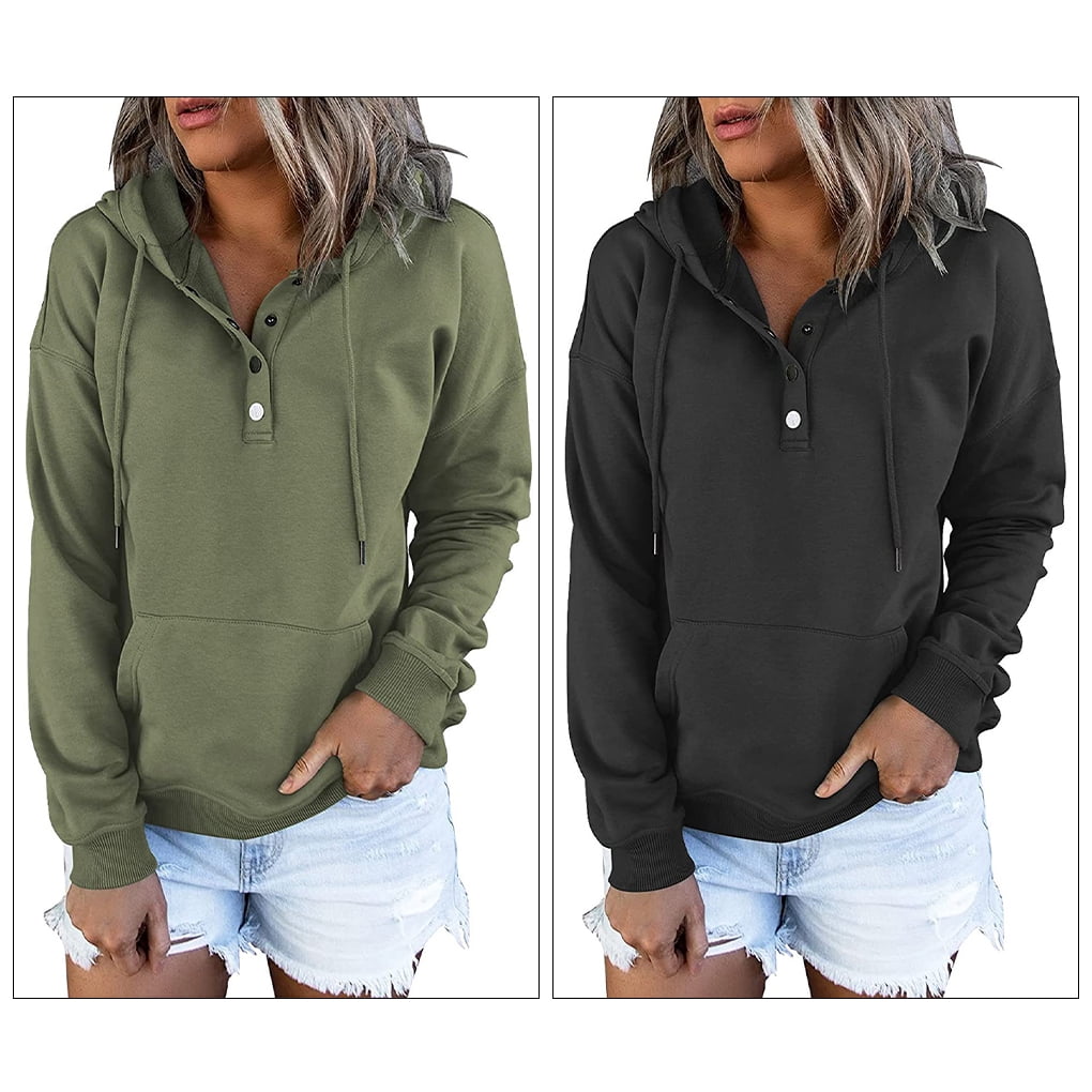 Girls Button Up Hoodie with Casual Winter Pullover Thick Thermal Sweatshirt  Drawstring Cap V-Neck Sports Fitness Autumn Clothes White XL | Walmart  Canada