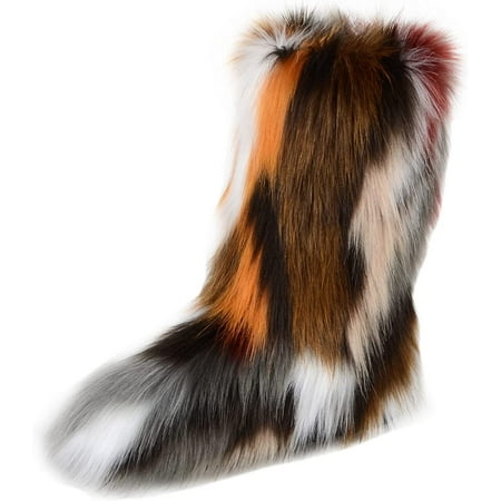

Women s Faux fur Boot Furry Fluffy Short Snow Boot Mid-Calf Boots Warm Comfortable Outdoor Flat Shoes