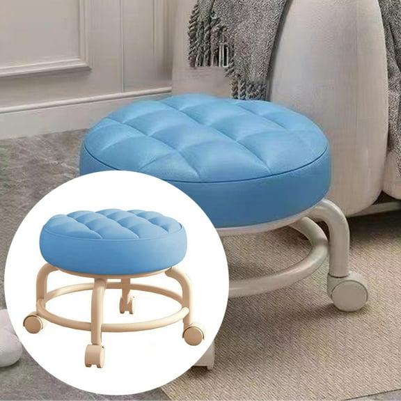 Haidf Low Rolling Stool, 360° Swivel Round Rolling Seat with Universal Caster, Modern Faux Leather Mobile Low Stool for Home, Office, Garage, Shop, and Gym, 10.2" W x 9" H, Blue