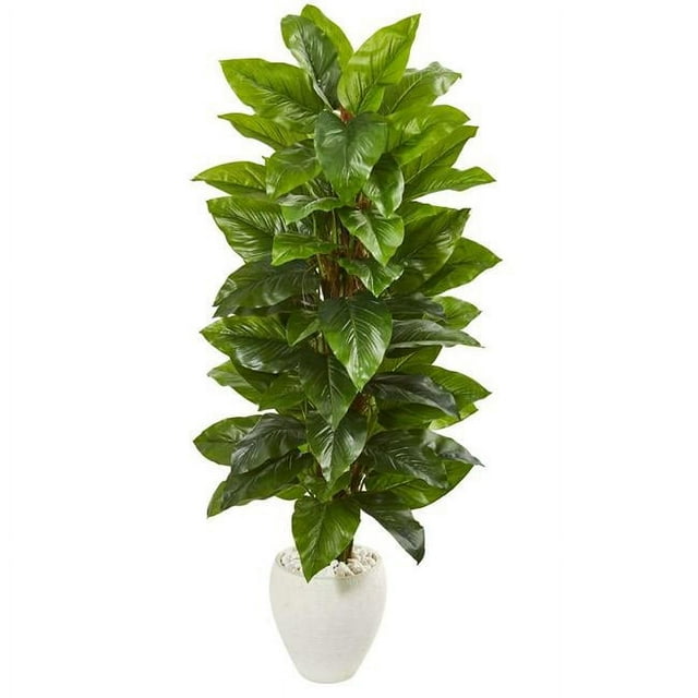 Nearly Natural 9357 63 in. Large Leaf Philodendron Artificial Plant in White Planter