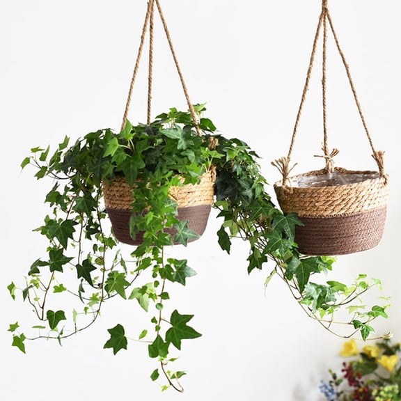 Nkmbld Hanging Baskets for Plants Outdoor, Self-Watering Woven Hanging Flower Pots with Soft Cord for Home Garden Porch Balcony Patio Decor