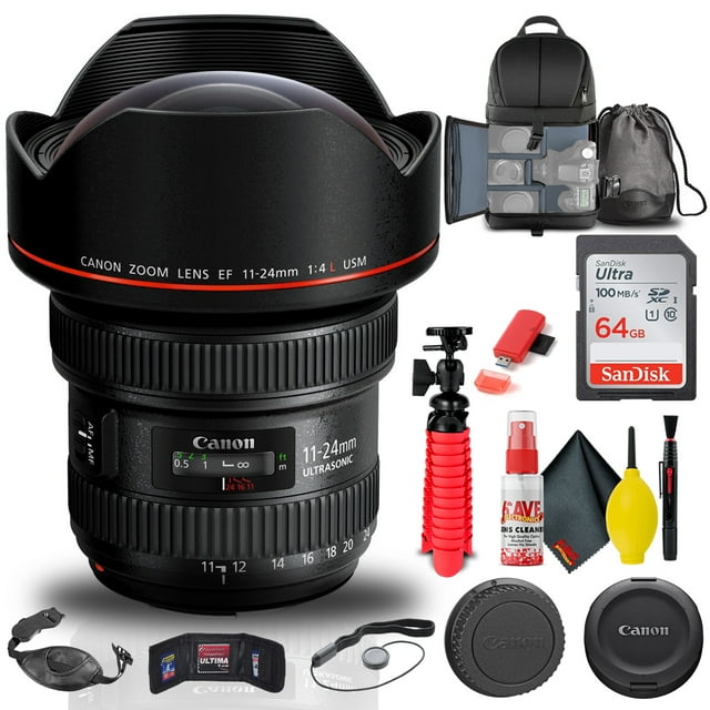 Canon EF 11-24mm F/4L USM Objectif (9520B002) + Sac à Dos + Carte 64 Go + Plus (Modèle International)
