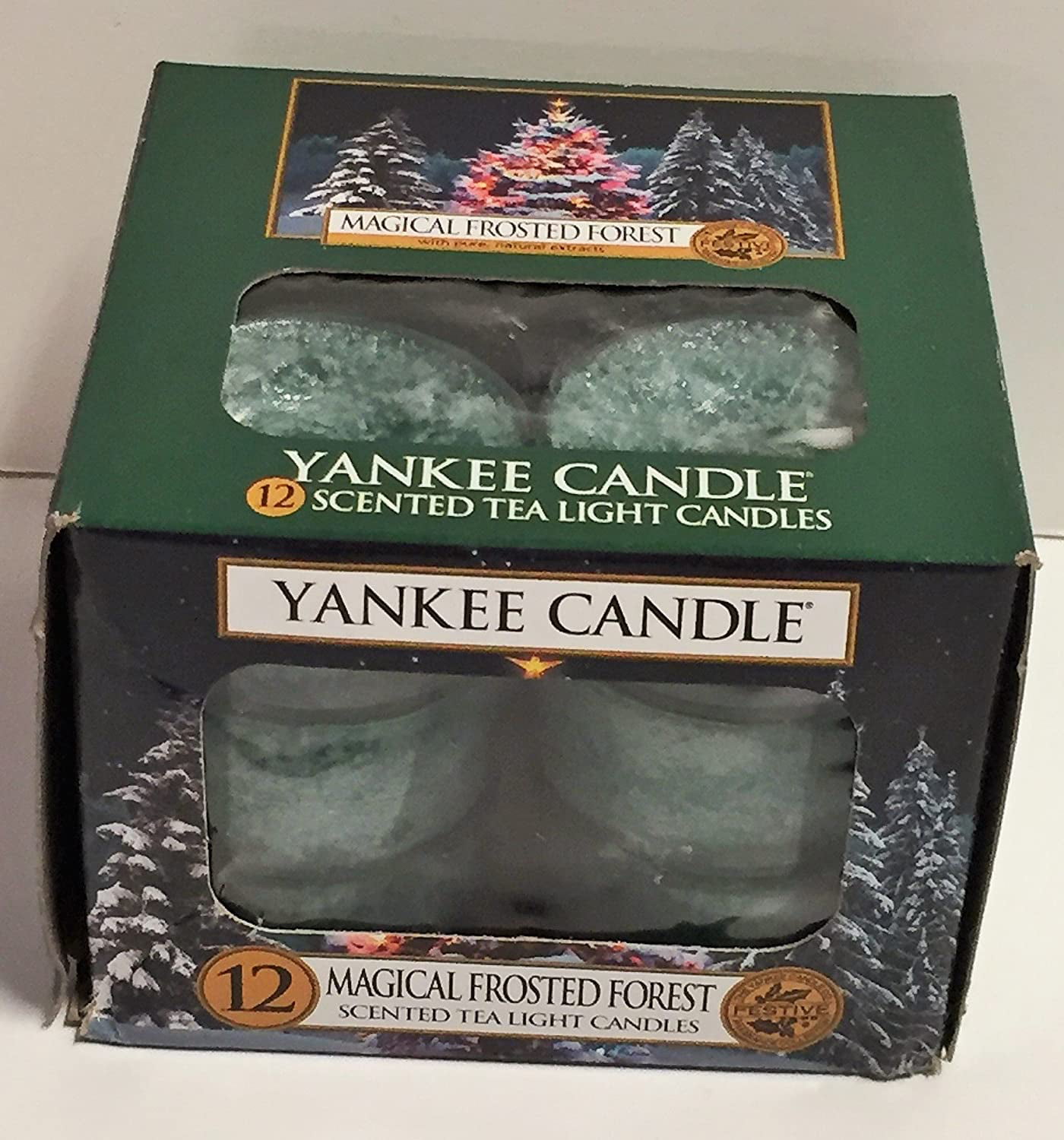 YANKEE CANDLE MAGICAL FROSTED FOREST TEA LIGHTS BOX OF 12 HOLIDAY FAVORITE SCENT 