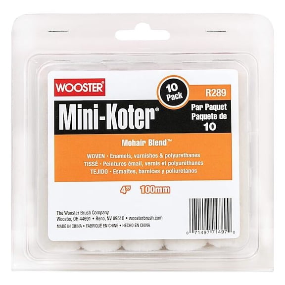 Wooster Mohair Paint Roller Cover, Smooth, 4 in L, Pk10 R119-4