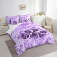 thumbnail image 4 of Feelyou Romantic Rose Flower Twin Bedding Sets 7-Piece, Dreamy Sequin Print Purple Bedding Comforter Set, Couple Anniversary Theme Reversible Sheet Sets, Lightweight Room Decor, 4 of 9