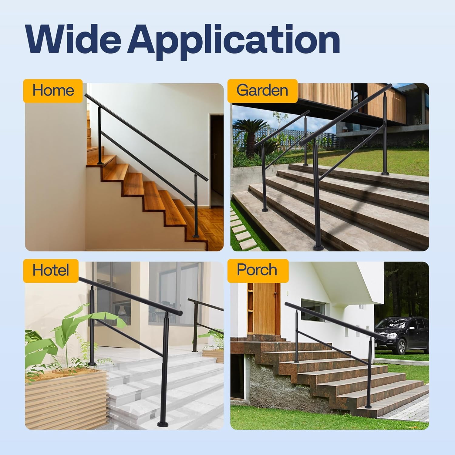 SPECSTAR 2-Pack Outdoor Handrails, 6-7 Steps Galvanized Steel Railing, Hand Railing for Porch, Deck, or Indoor Stairs, Black