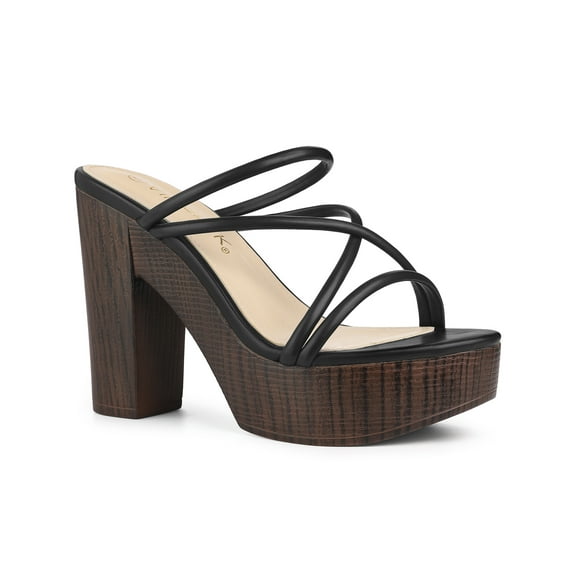 BLISSFUL STEP Women's Platform Strappy Crisscross Strap Block Heel Slide Sandals Black 7
