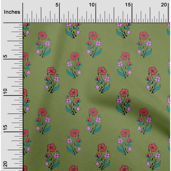 oneOone Viscose Jersey Fabric Leaves & Floral Block Print Fabric By The Yard 60 Inch Wide