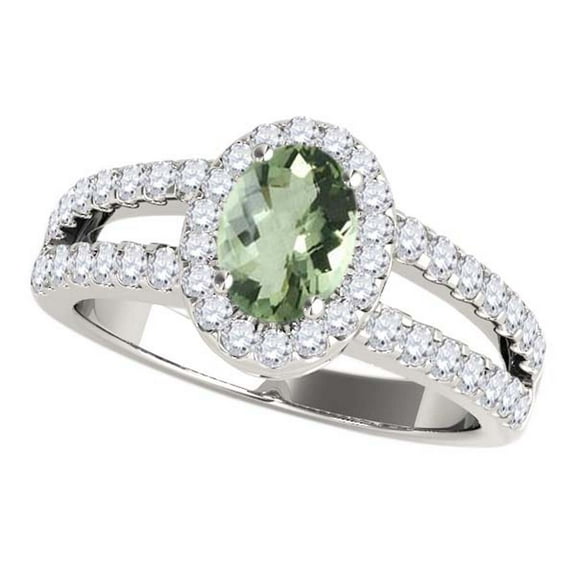 Rings for Women 1.68 Carat Diamond and Oval Shaped Green Amethyst Ring prong 10K White Gold