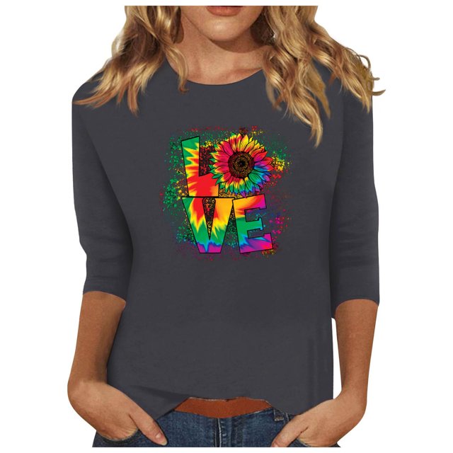 Birdeem Mode pour Femmes Manches Trois Quarts Rétro Col Rond de Noël Imprimé Hauts Amples Blouse Manches Trois Quarts