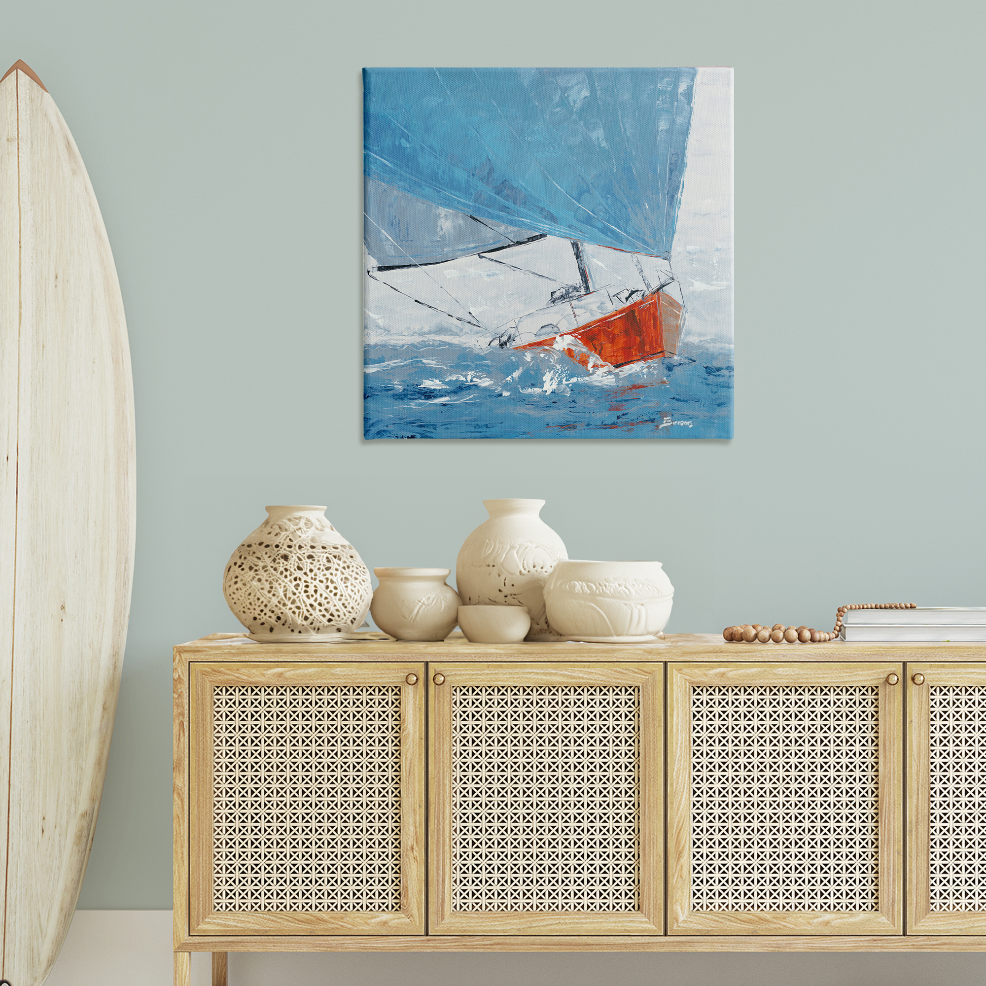 Stupell Industries Crashing Waves Against Boat Nautical & Beach Painting Wrapped Canvas Art Print Wall Art, 36 x 36