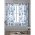 thumbnail image 4 of Navy Blue Flowers Curtains 72 Inch Length, Sheer Curtains for Bedroom Living Room Window Watercolor Summer Botanical Floral Rod Pocket Voile Drapes Kitchen Curtains Small Half Window 52"x72" 2 Panels, 4 of 6