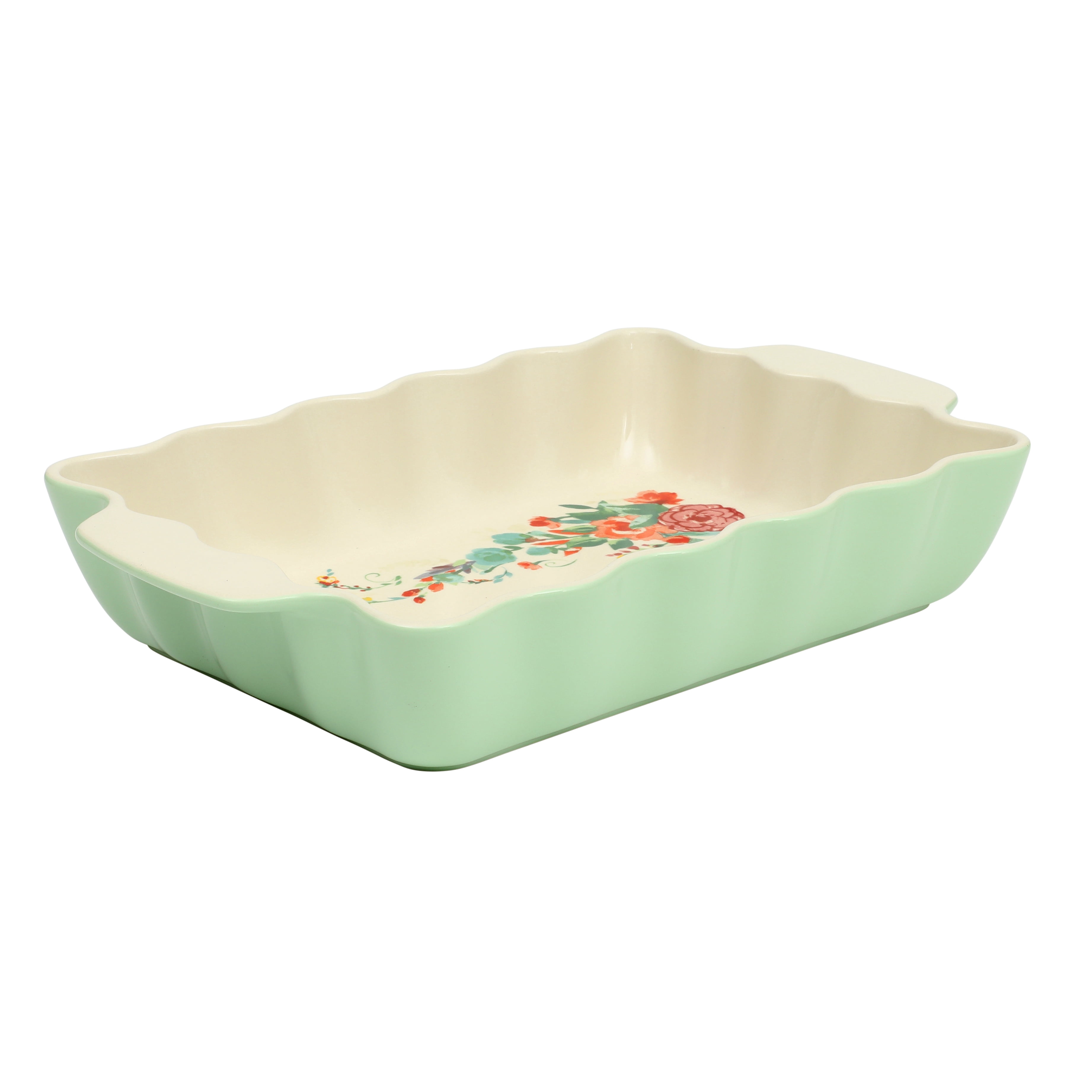 The Pioneer Woman 9 x 13 in Ruffle Green Rectangular Stoneware Baking Dish