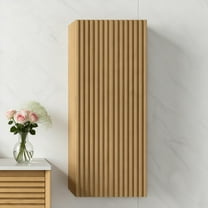 12" Wall-Mounted Bathroom Vanity Side  Cabinet with French-Style 3D Striped Textures, Natural Wood Finish