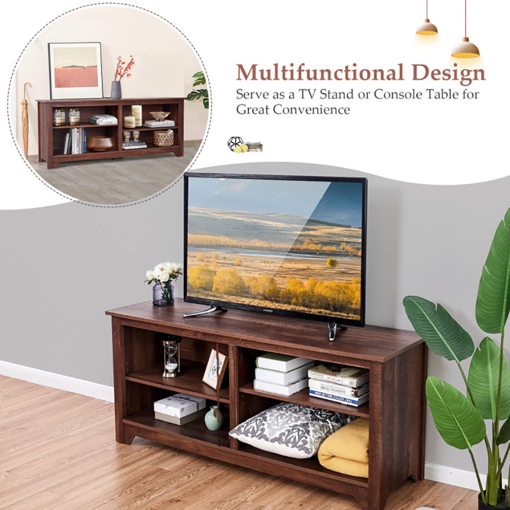 Finihen TV Stand, TV Cabinet, 58 Inch Wood TV Stand for TVs up to 65 Inches with 4 Open Storage Shelves, for Living Room, Bedroom, Brown