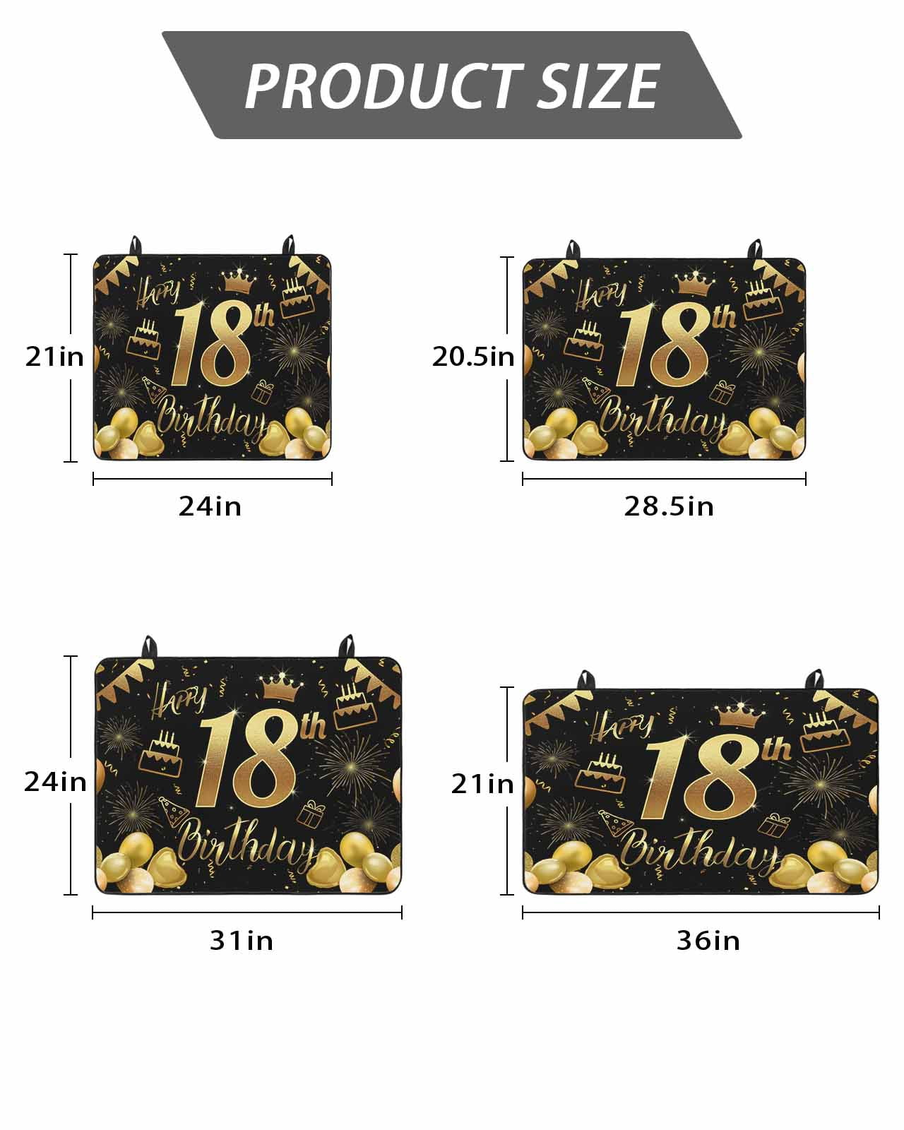 Stove Top Covers for Electric Stove, Happy 18th Birthday Glass Stovetop Cover Protector, Black Golden Balloon Cake Fireworks Induction Cooktop Protector Oven Mat for Kitchen Countertop 24"x21"