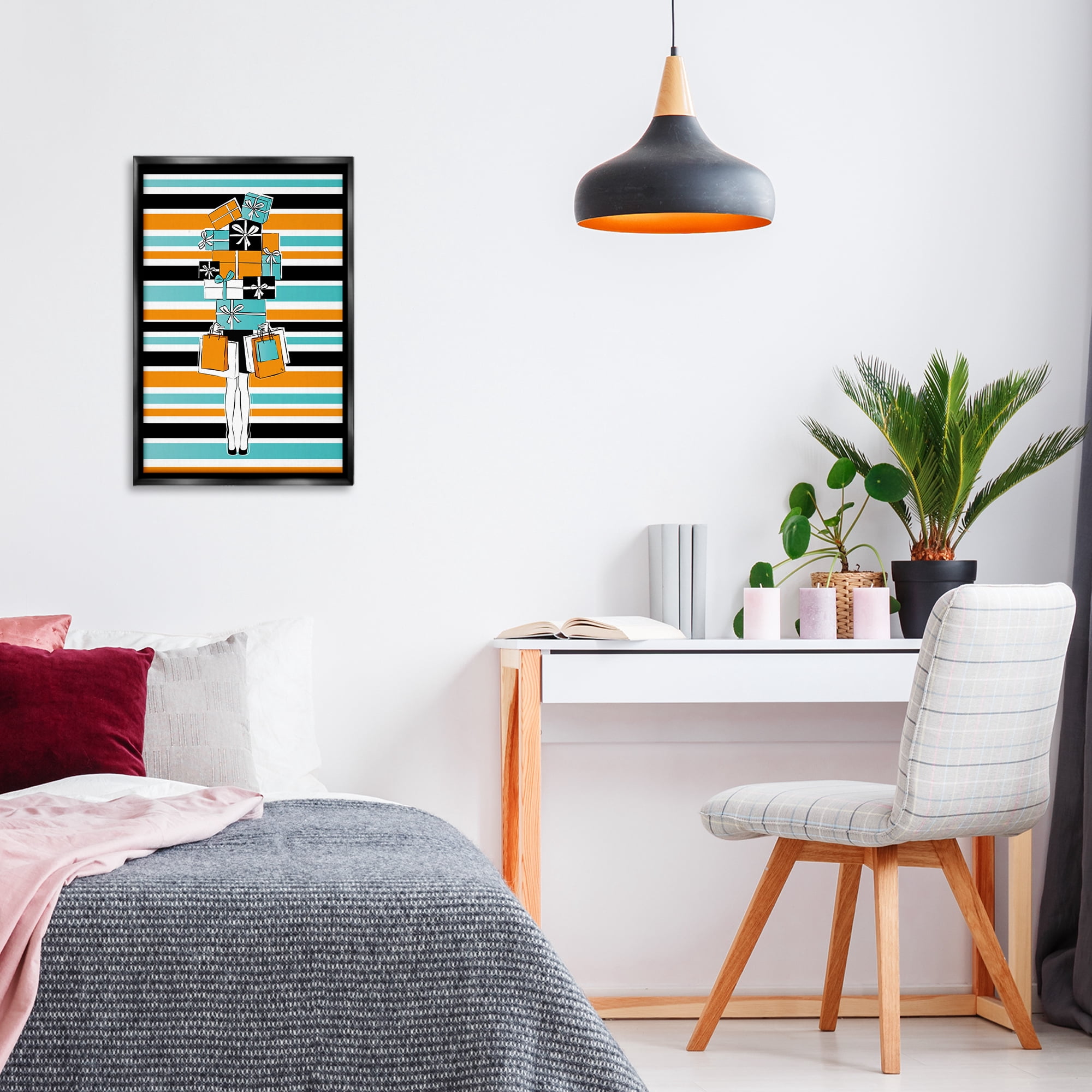 Stupell Industries Stacked Shopping Boxes Beauty & Fashion Painting Black Floater Framed Art Print Wall Art, 17 x 25