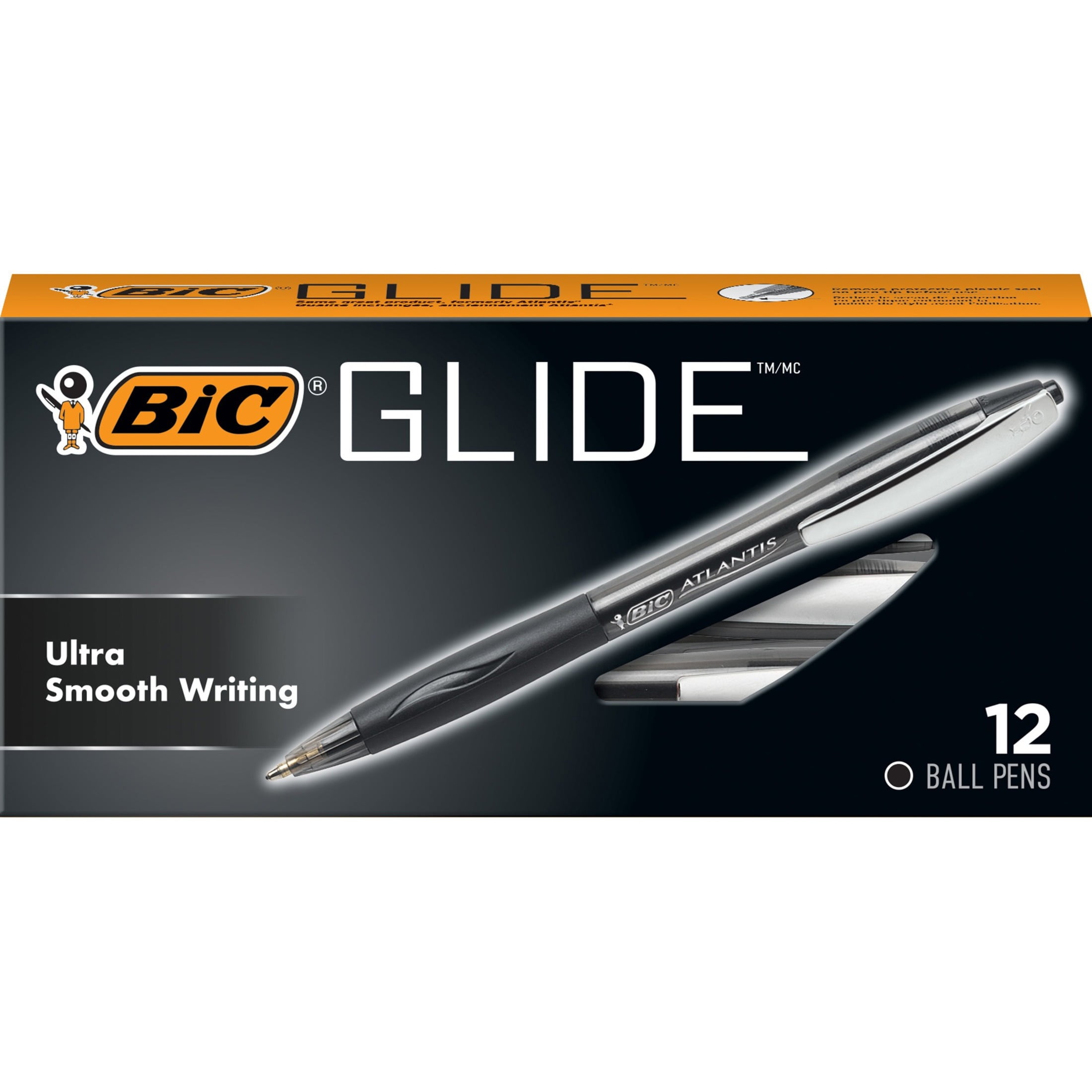 Atlantis Bold Retractable Ballpoint Pen BIC Glide Retractable Ballpoint Pens, Medium Point, Clear Barrel