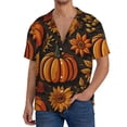 thumbnail image 7 of Lsque Autumn Pumpkin Leaves print Men's Cuban Collar Short Sleeve Shirt Summer Beachwear Casual Button Down Fashionable Vacation Leisure Shirt-Medium, 7 of 7