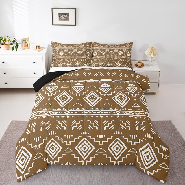 Erosebridal Ensembles de Literie Bohème Aztèque Simple avec Couette, Motif Géométrique Tribal, Insert de Couette, Marron, Réversible 2 Pcs