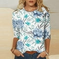 thumbnail image 2 of JINMGG Fall Tops for Women Women's Fashion Printed Loose T-Shirt 3/4 Sleeves Blouse Round Neck Casual Tops Light Blue M, 2 of 5