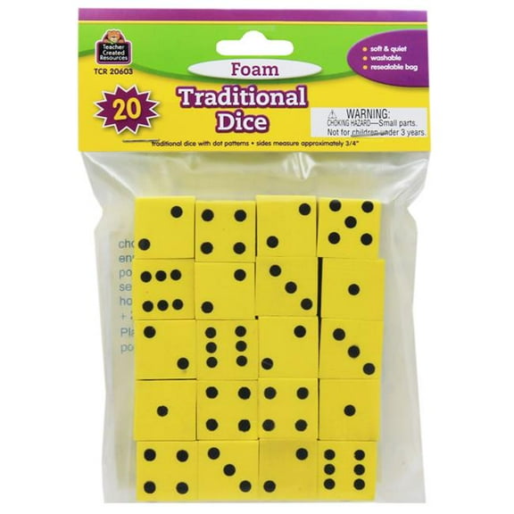 Foam Traditional Dice - 20 Per Pack - Pack of 3