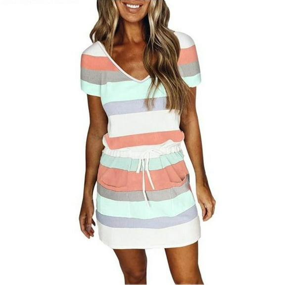 Shiusina Women's Casual Dress Women's Fashion Casual V-Neck Short Sleeve Strap Open Back Sexy Print Dress womens dresses