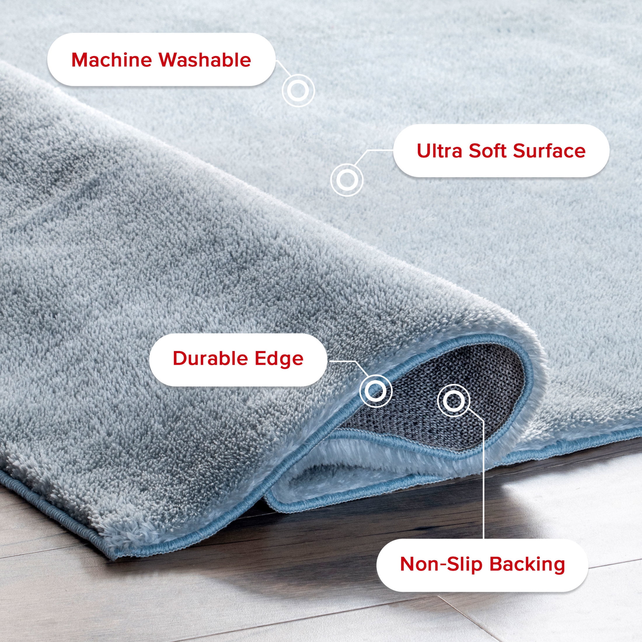 nuLOOM Loni SuperiorWash Solid Machine Washable Shag Area Rug, 2' 6" x 8', Runner, Loni Light Blue