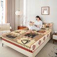 thumbnail image 3 of Castle Fairy Animal Bear Deer Queen Sheets 4 Pieces,Rutic Jungle Wildlife Queen Sheet Sets,Tan Cream Maroon,1 Fitted Sheet, 1 Flat Sheet and 2 Pillowcases, 3 of 6
