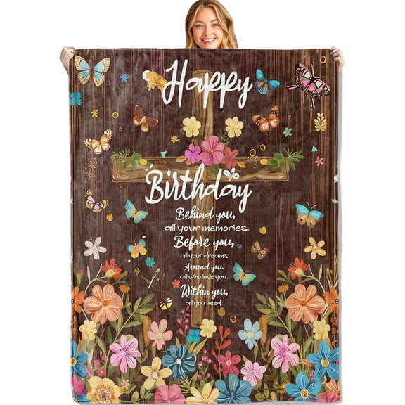 Happy Birthday Blanket Gifts for Women Girls, 50x60in,Festival Party Decor,Christian Religious Love Blankets, Unique Gift Ideas for Mom Sister Grandma Wife Female,Soft Cozy Lightweight Throw