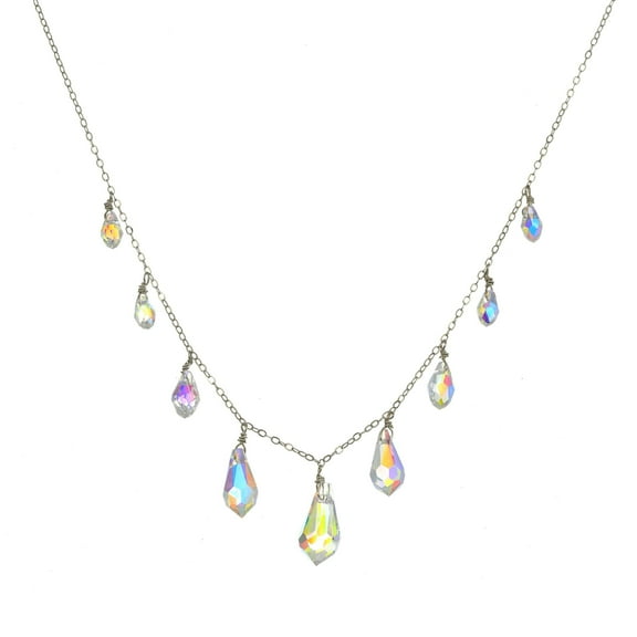1160 Jewelry Multi Tear Drop Graduated Austrian Crystal Aurora Borealis Beads Necklace, 18", for Adults