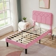 thumbnail image 5 of VECELO Twin Size Bed Frame with Adjustable Headboard, Upholstered Platform Bed Frame with Wooden Slats Support, No Box Spring Needed, Pink, 5 of 11