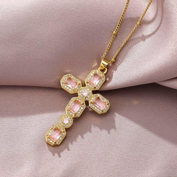 Cross Necklace For Women Diamond Cross Pendant Necklace Cubic Zirconia Crystal Birthstone Cross Necklace Religious Gifts For Women[o1134]