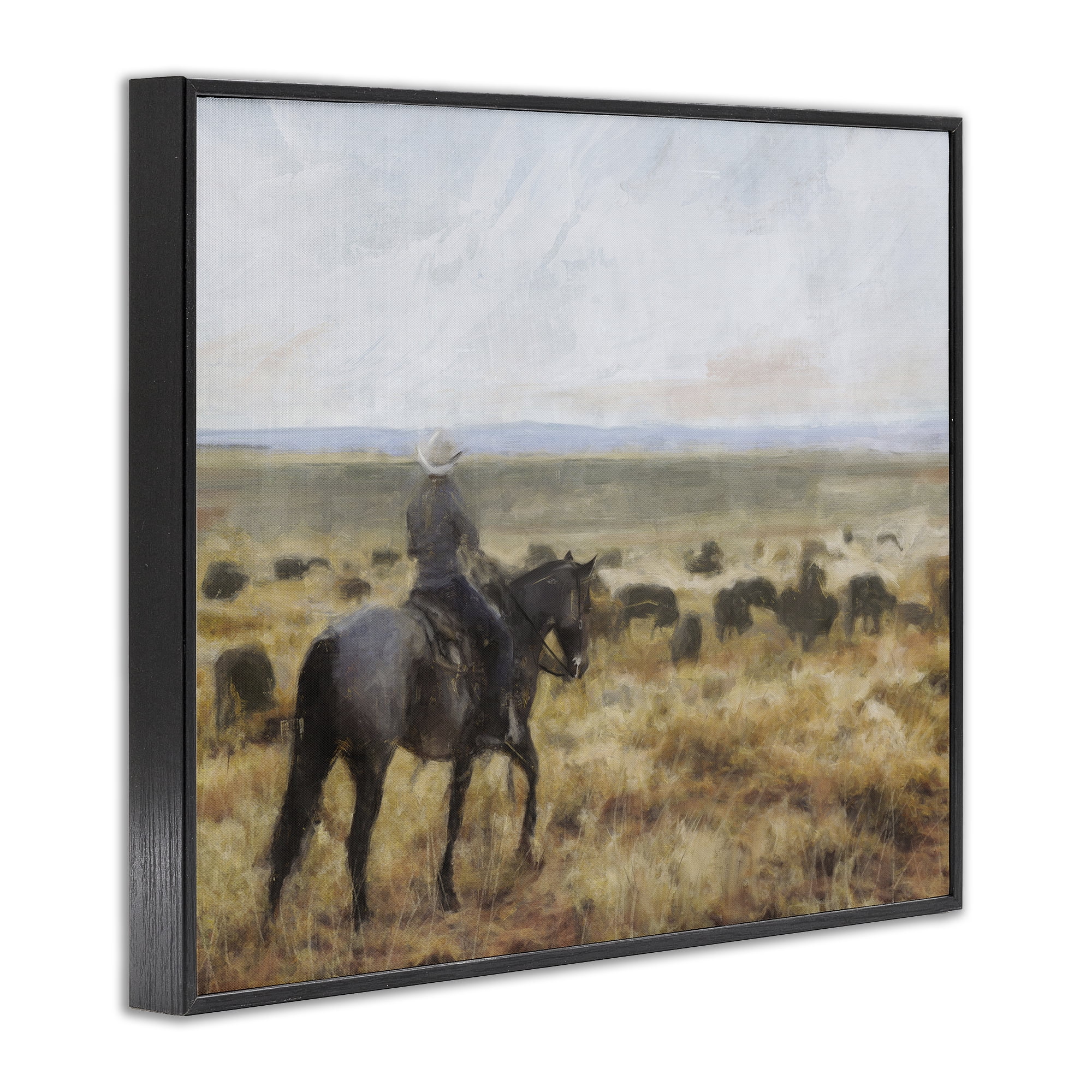 Stupell Industries On The Range Cowboy Landscape Painting Black Framed Art Print Wall Art, 14 x 11
