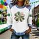 thumbnail image 1 of TaTaai St Patrick's Day Casual Women's Color Block Long Sleeve Round Neck Shirt, Fashion Comfort for Holiday Daily Wear Gift, 1 of 5