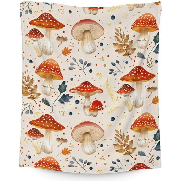 Mushroom Blanket for Mushroom Lovers, 50 x 40 Inches Soft Fuzzy Blanket for Girls Boys, Cozy Beige Blanket, Warm Flannel Throw Blankets Bed Bedding Room Decor, Camping, Travel, Chair