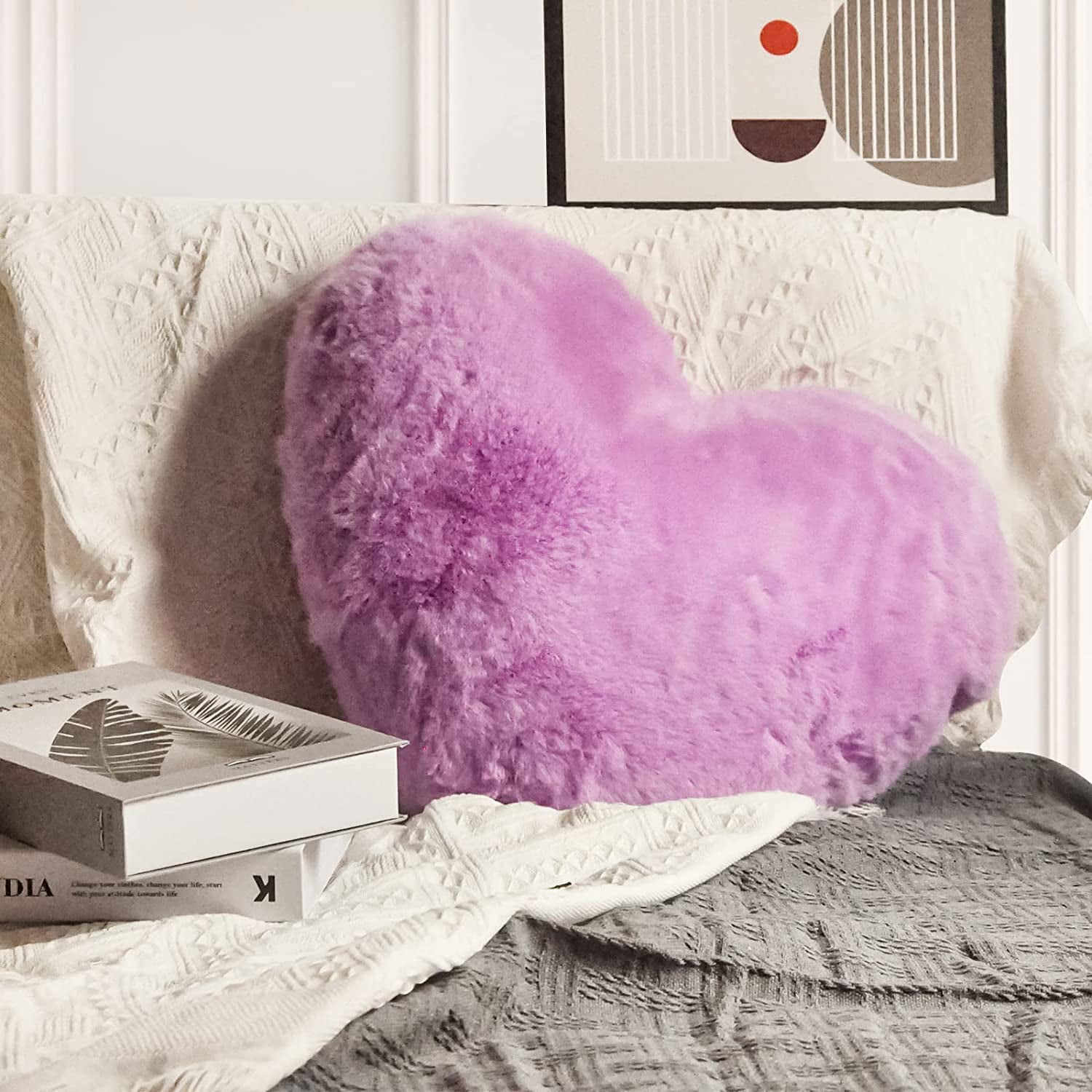 Fluffy Purple Heart Cushion Throw Pillows Heart Shaped Fluffy
