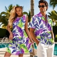 thumbnail image 3 of Yuyamidu His and Hers Matching Outfits Womens Hawaiian Dresses Summer Shirts for Men Casual Button Up Shirt Men and Women Matching Outfits Flowy Tiered Beach Vacation Dress Size S, 3 of 6
